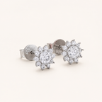 Sterling Silver Moissanite Sunflower Stud Earrings detail