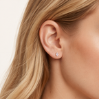 Sterling Silver Geometric Oval Zirconia Stud Earrings worn on the ear