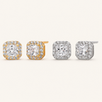 Sterling Silver Bold Square Zirconia Stud Earrings