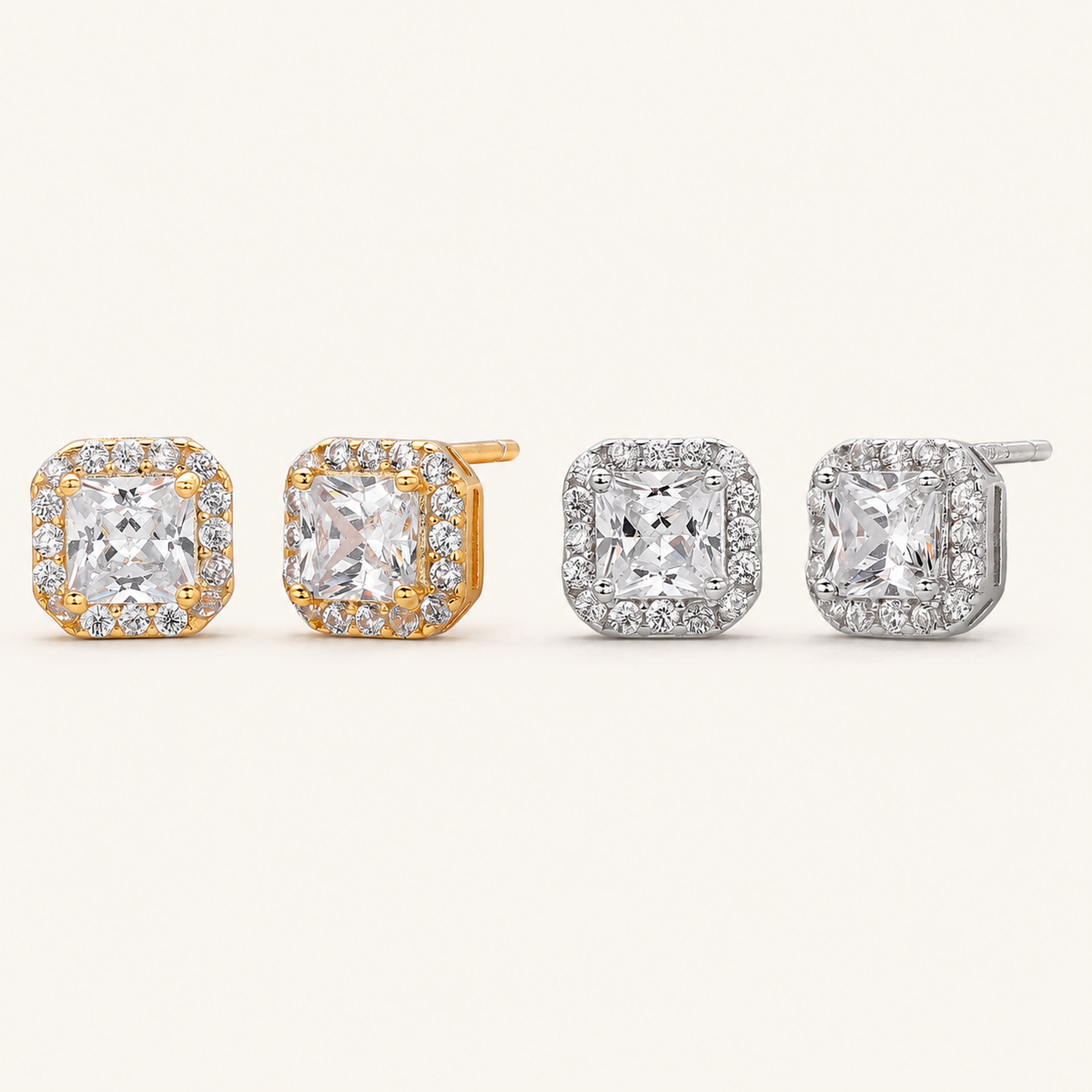 Sterling Silver Bold Square Zirconia Stud Earrings