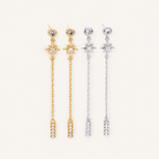 Sterling Silver Zirconia Tassel Chain Drop Stud Earrings detail