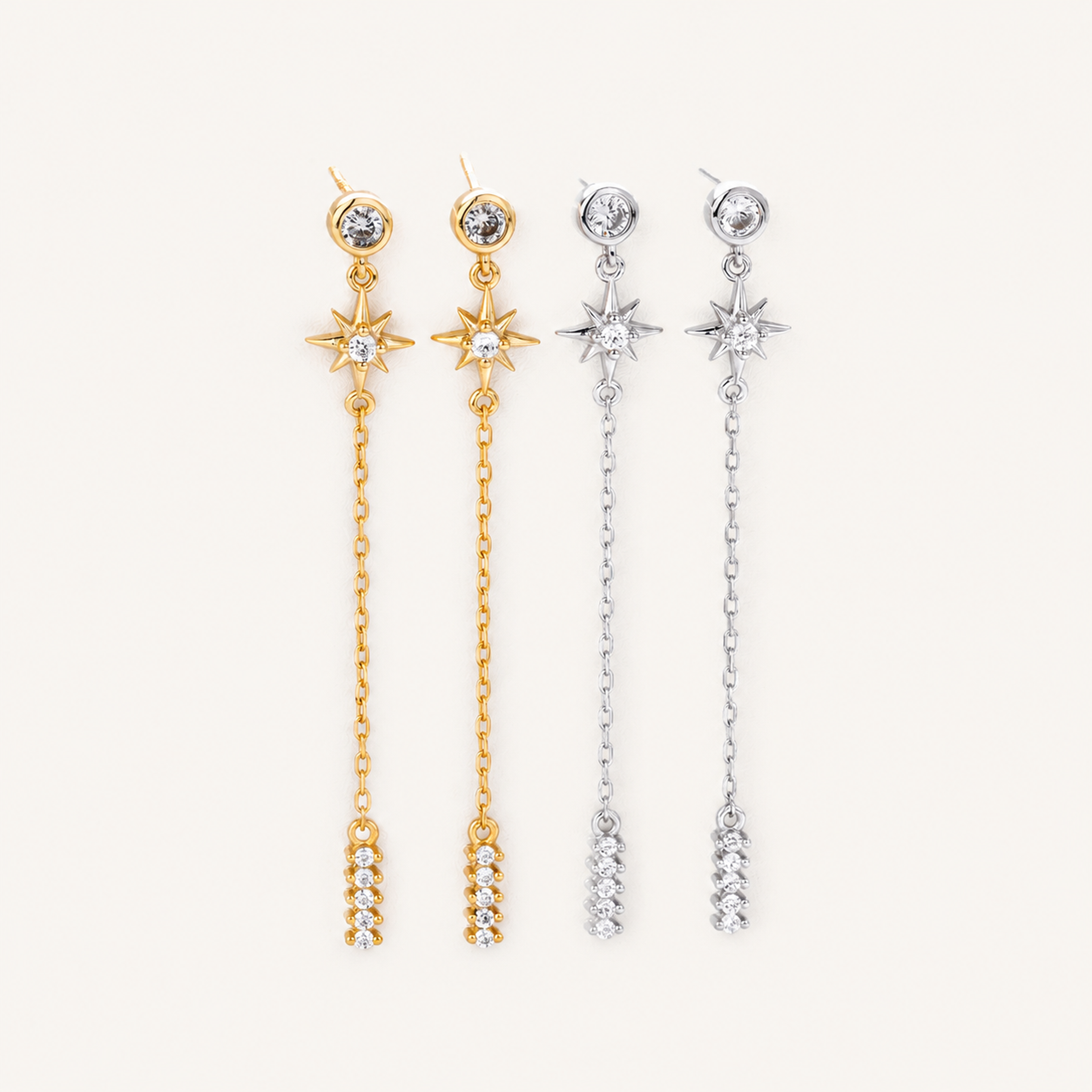 Sterling Silver Zirconia Tassel Chain Drop Stud Earrings detail