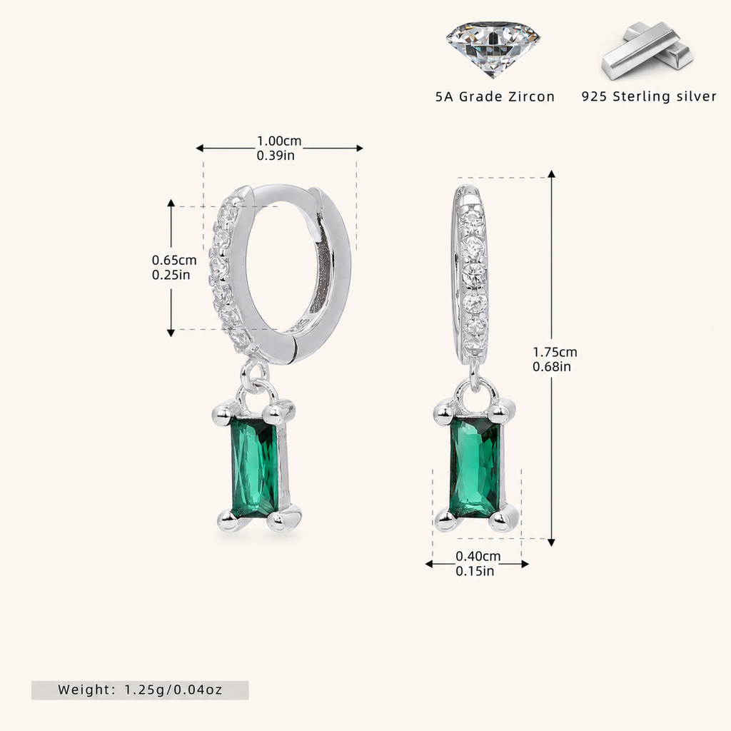 Sterling Silver Geometric Zirconia Hoop Earrings - Platinum / 7