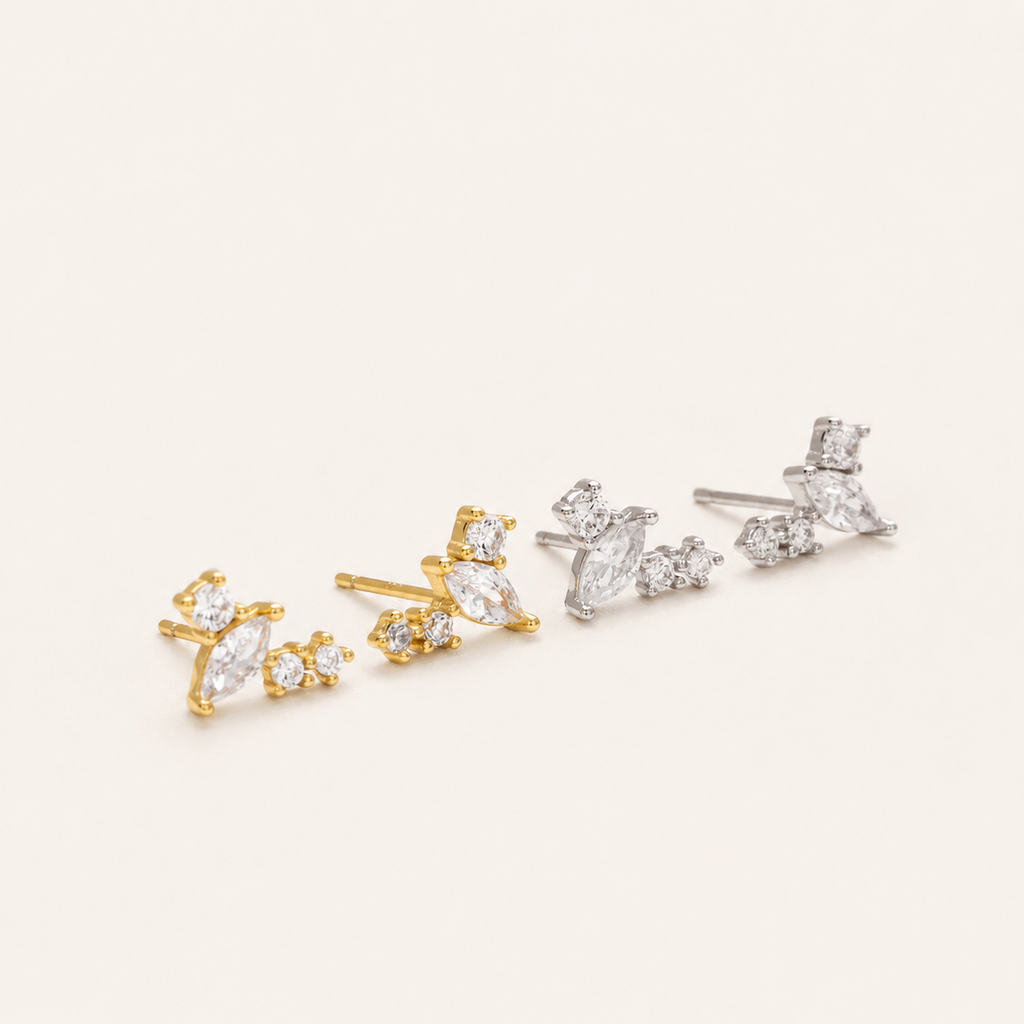 Sterling Silver Sparkling Zirconia Stud Earrings detail