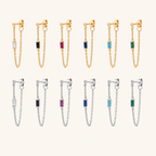 Sterling Silver Multicolor Zirconia Chain Drop Stud Earrings
