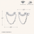 Sterling Silver Twisted Bead Zirconia Drop Flat Back Earrings - Platinum