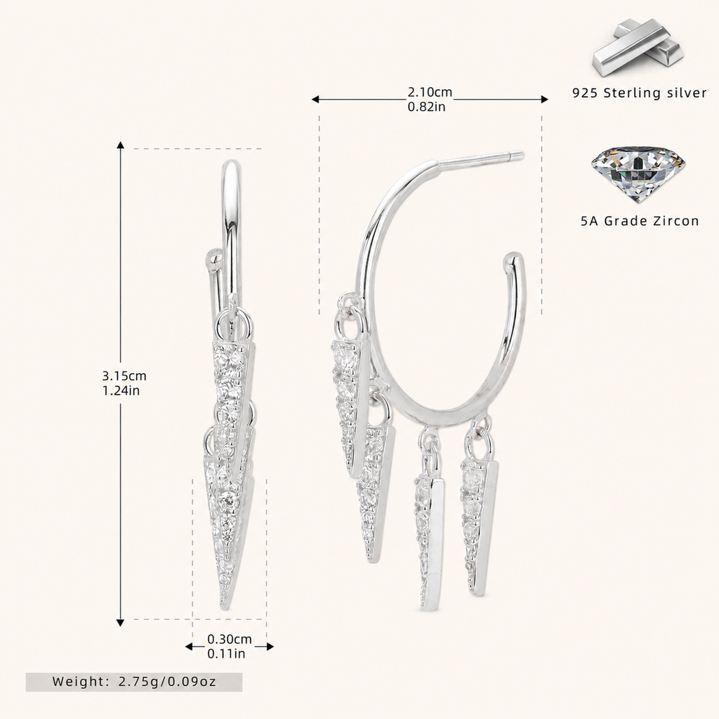 Sterling Silver French Zirconia Tassel Drop Stud Earrings - Platinum