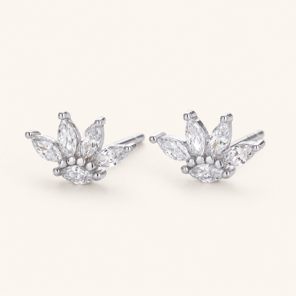 Sterling Silver Zirconia Crown Stud Earrings detail view