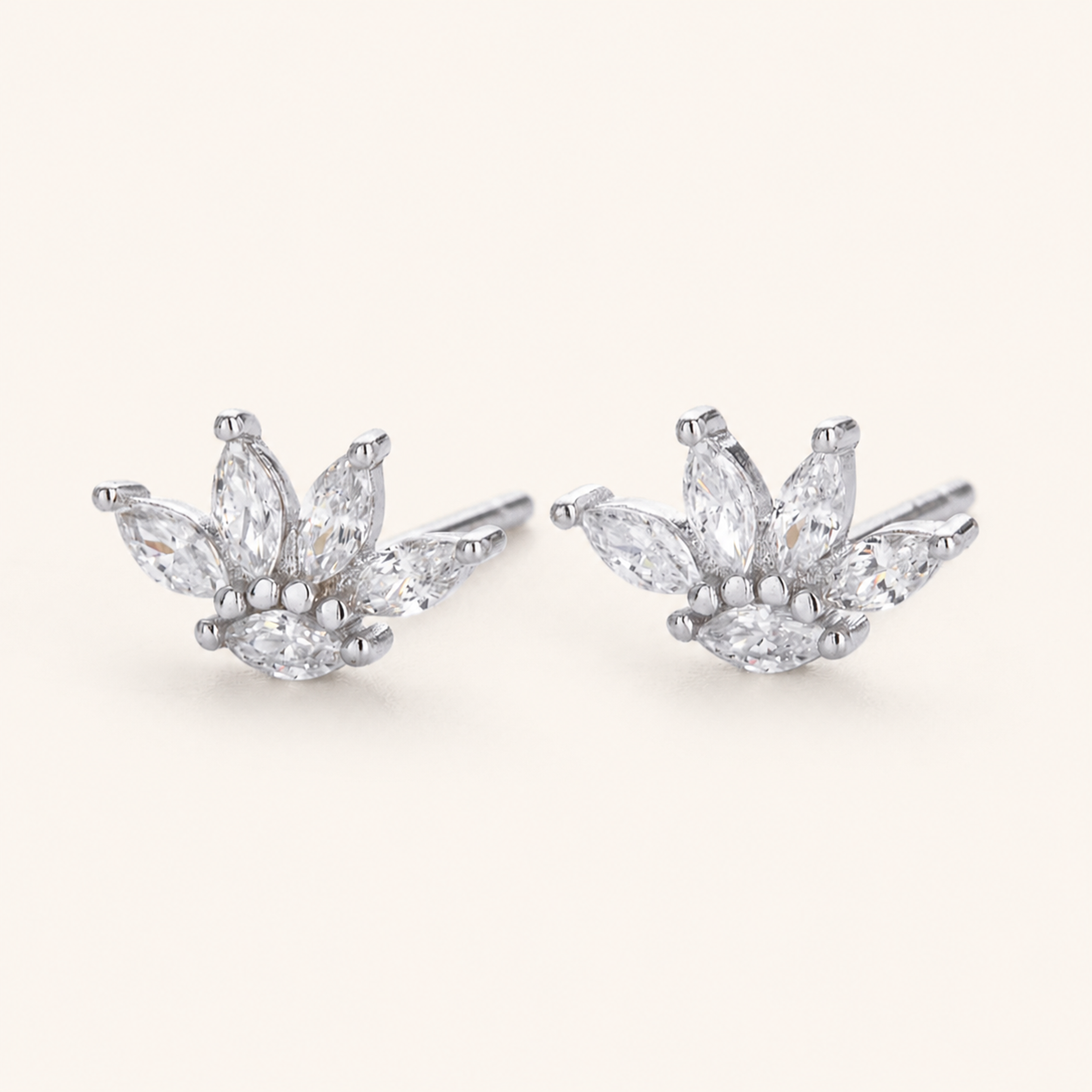 Sterling Silver Zirconia Crown Stud Earrings detail view