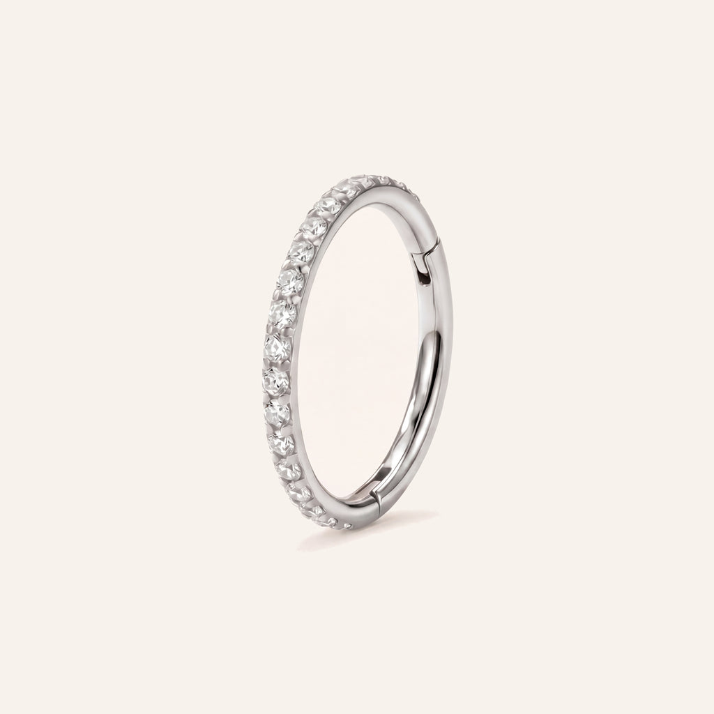 Pave Crystal Seamless Titanium Hoop Earrings - Silver