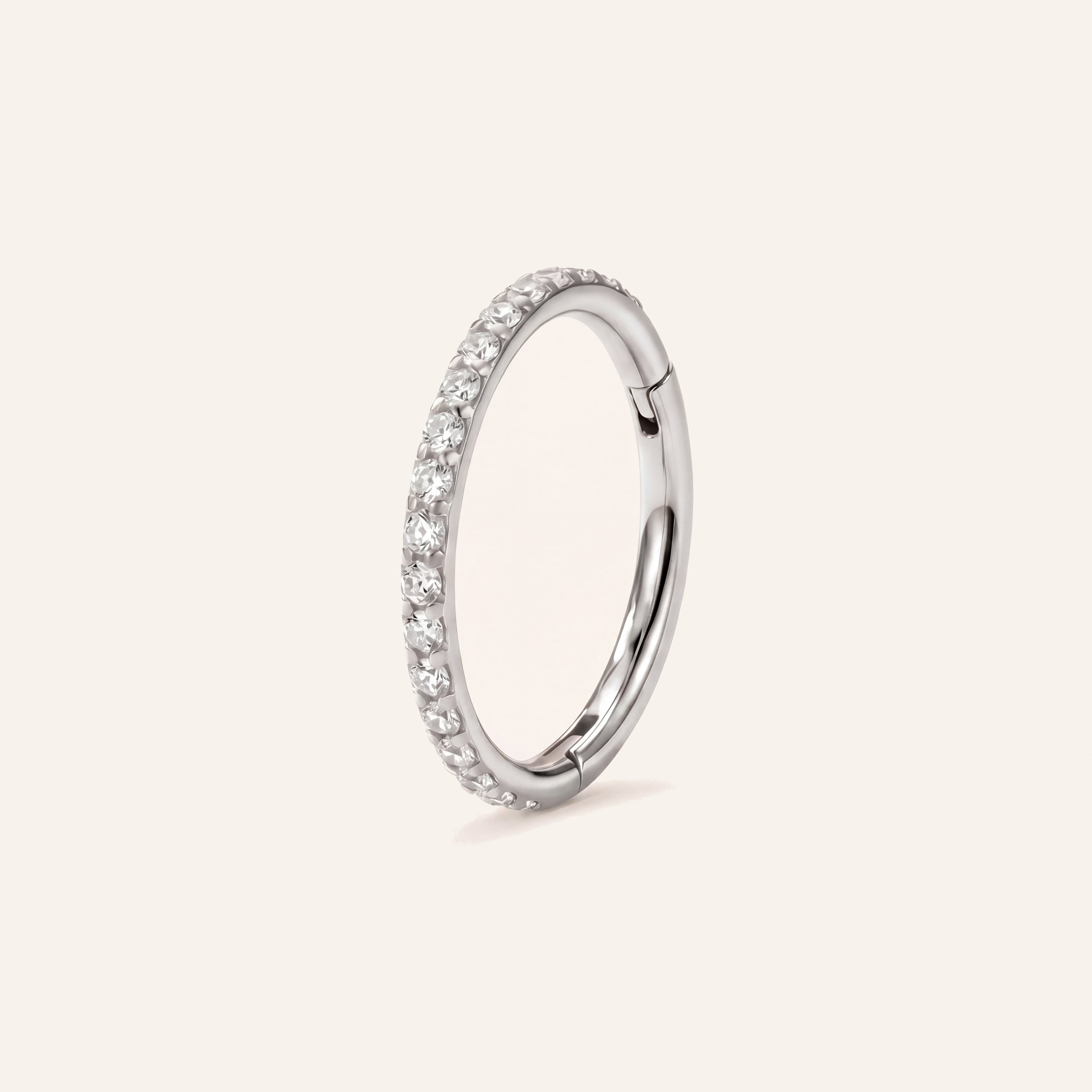 Pave Crystal Seamless Titanium Hoop Earrings - Silver