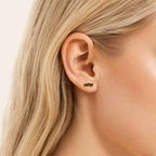 Sterling Silver Emerald-Green Teardrop Zirconia Flat Back Earrings worn on the ear