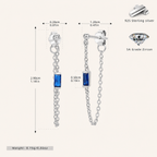 Sterling Silver Multicolor Zirconia Chain Drop Stud Earrings - Platinum / Turquoise