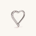 Crystal Heart Titanium Hoop Earrings - Silver