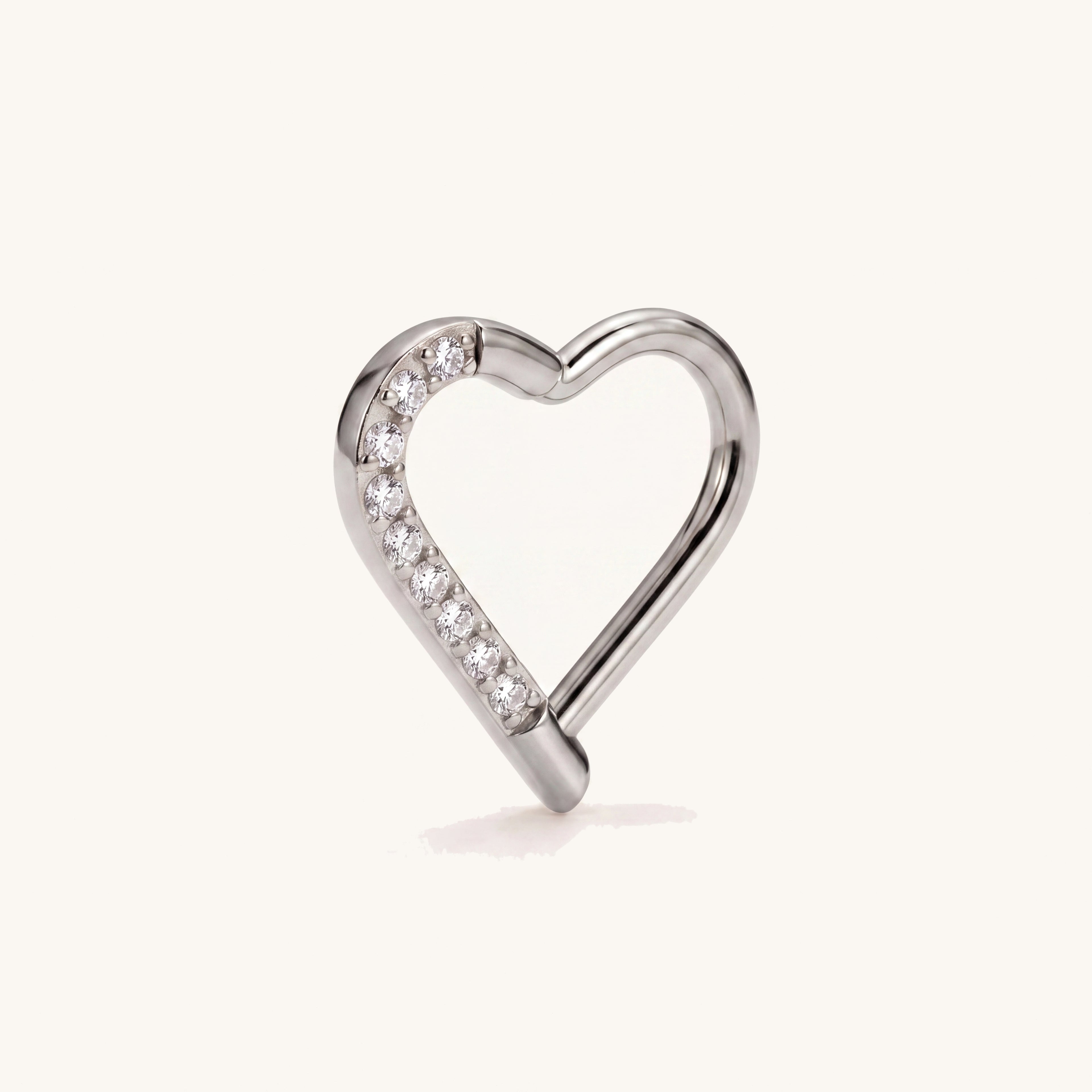 Crystal Heart Titanium Hoop Earrings - Silver