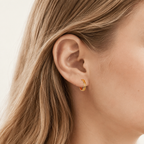 Sterling Silver Geometric C-Curve Stud Earrings worn on the ear