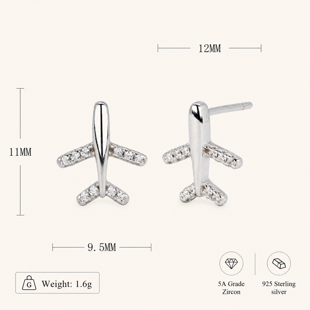 Sterling Silver Pavé Airplane Stud Earrings - Platinum