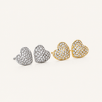 Sterling Silver Pave Heart Zirconia Stud Earrings detail