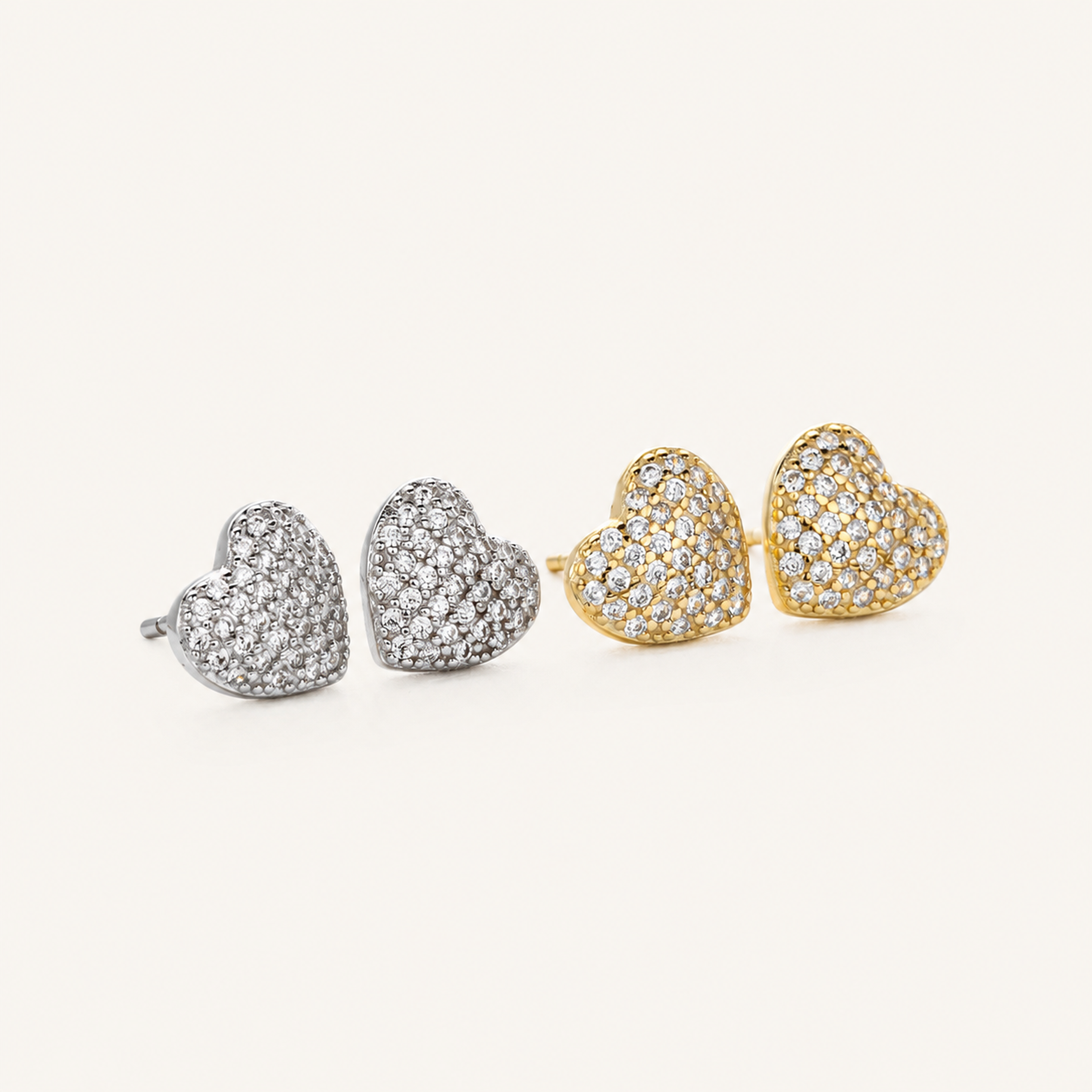 Sterling Silver Pave Heart Zirconia Stud Earrings detail