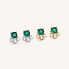 Sterling Silver Vintage Emerald-Green Zirconia Stud Earrings detail