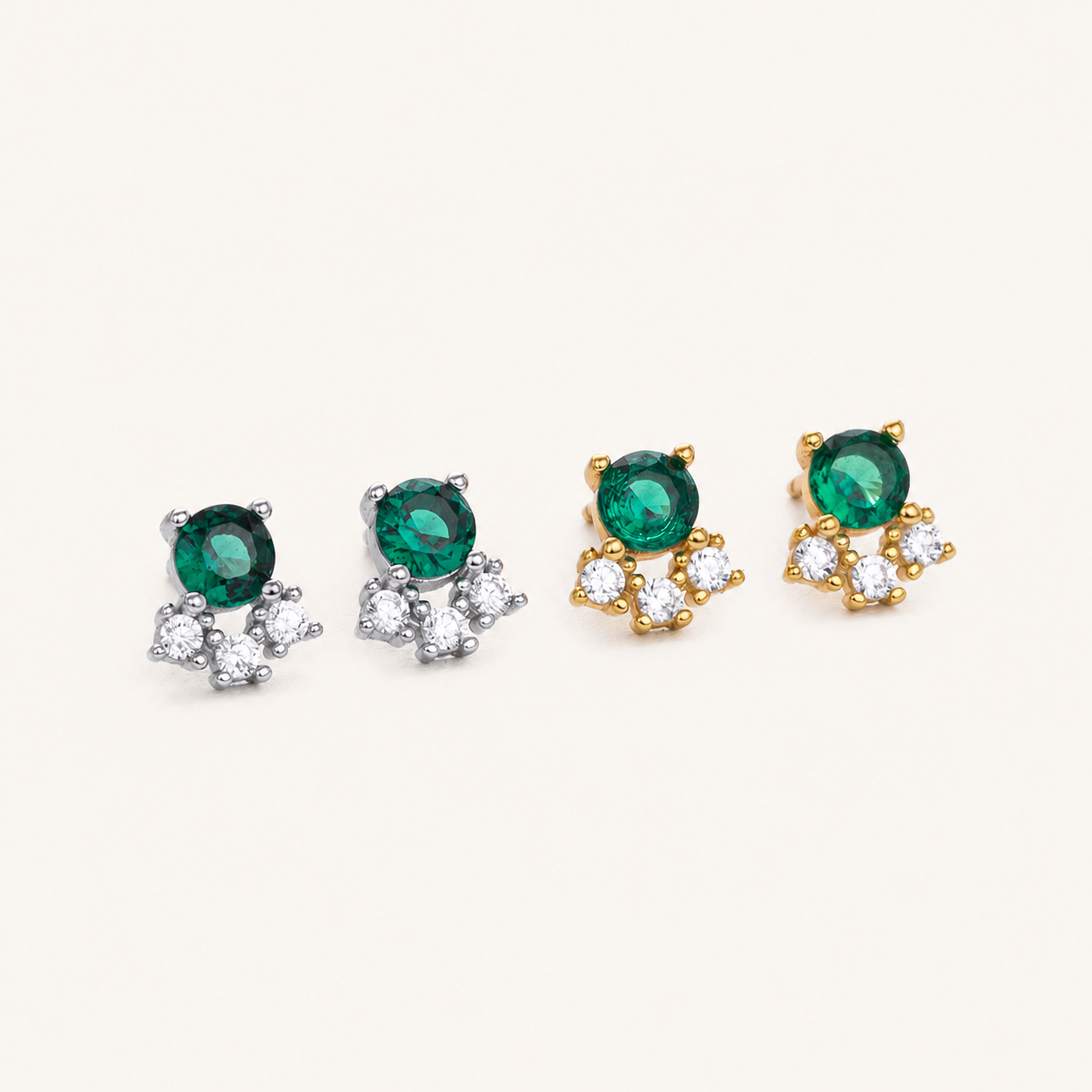 Sterling Silver Vintage Emerald-Green Zirconia Stud Earrings detail