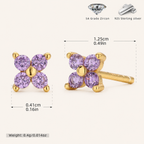 Sterling Silver Four-Petal Flower Stud Earrings - Gold / Purple
