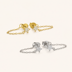 Sterling Silver Zirconia Star Chain Drop Stud Earrings detail