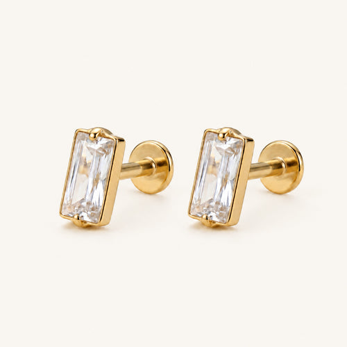 Rectangle Crystal Titanium Stud Earrings - Gold