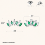 Sterling Silver Two-Tone Zirconia Crown Flat Back Earrings - Platinum / Green