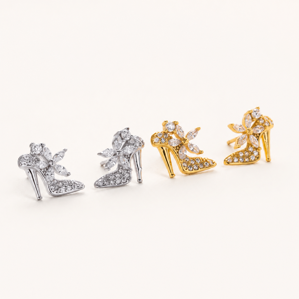 Sterling Silver High Heel Zirconia Stud Earrings detail