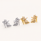 Sterling Silver High Heel Zirconia Stud Earrings detail