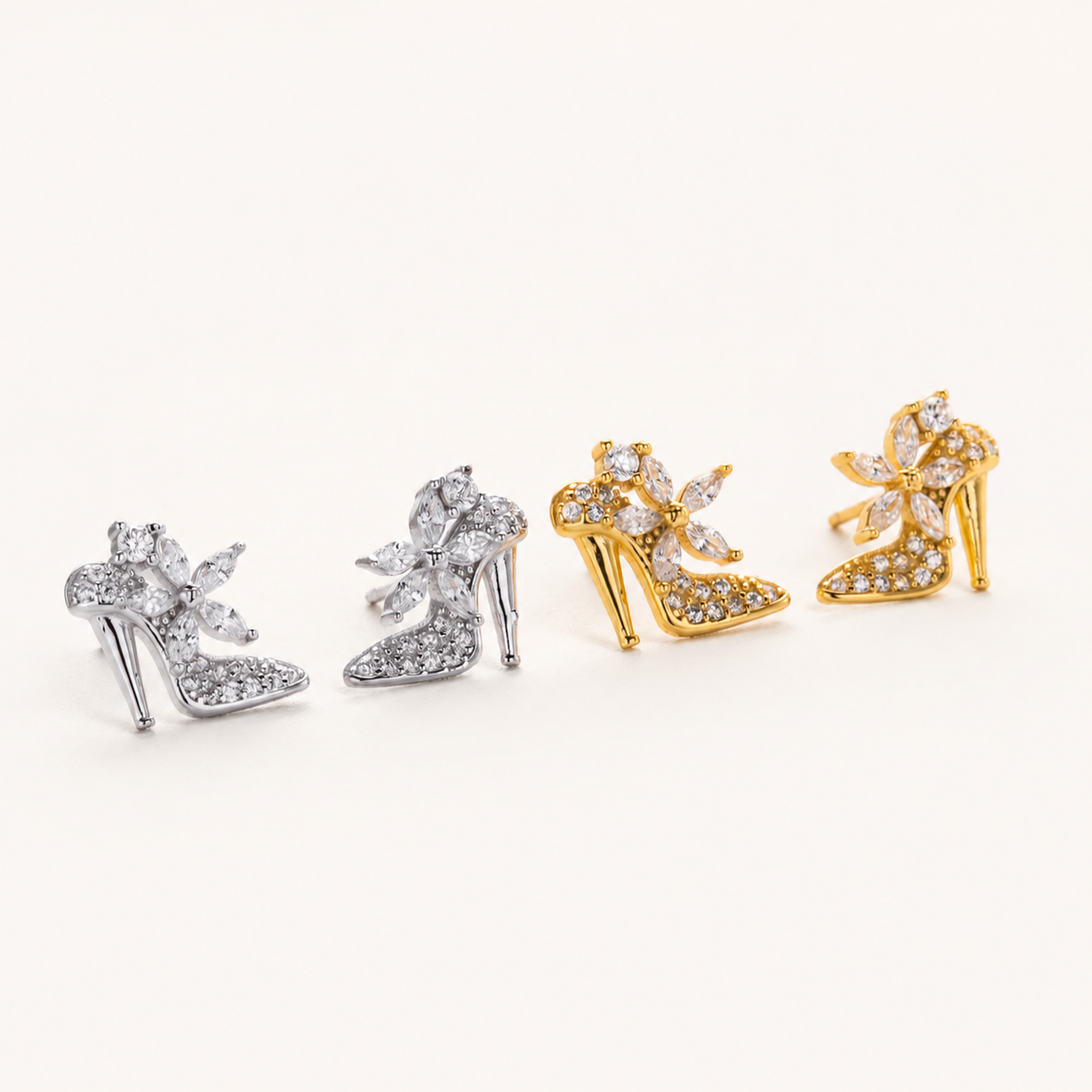 Sterling Silver High Heel Zirconia Stud Earrings detail