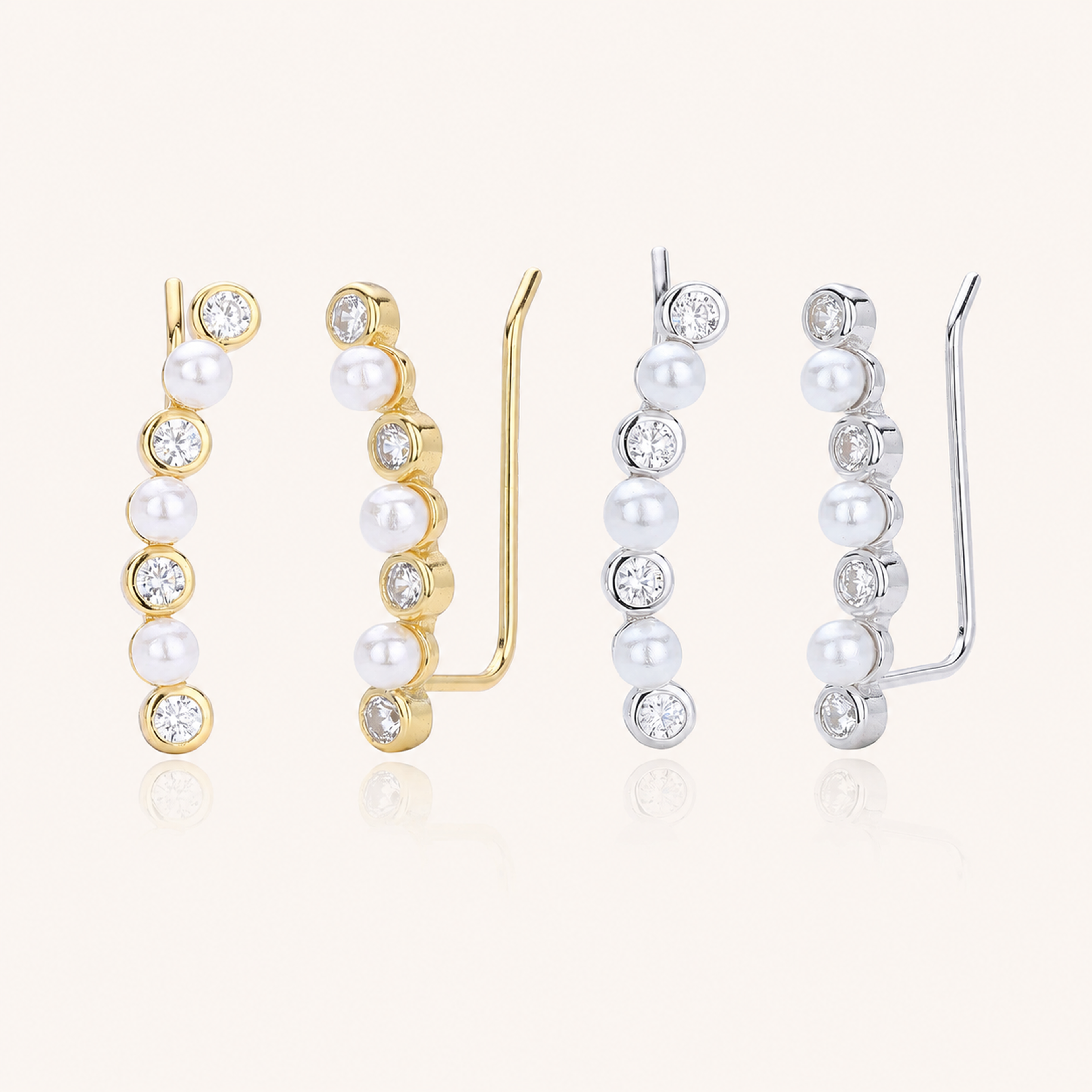 Sterling Silver Pearl Zirconia Wrap Stud Earrings