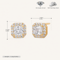 Sterling Silver Bold Square Zirconia Stud Earrings - Gold