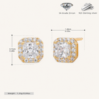 Sterling Silver Bold Square Zirconia Stud Earrings - Gold