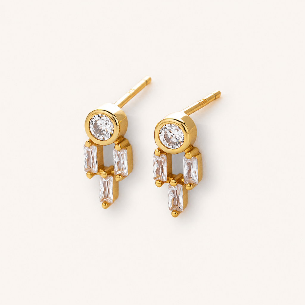 Sterling Silver Dainty Zirconia Stud Earrings detail view