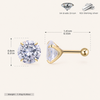 Sterling Silver Four-Prong Zirconia Flat Back Earrings - Gold / 8mm