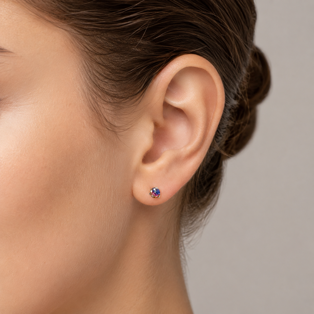 Titanium Gradient Purple Blue Crystal Flat Back Stud Earrings