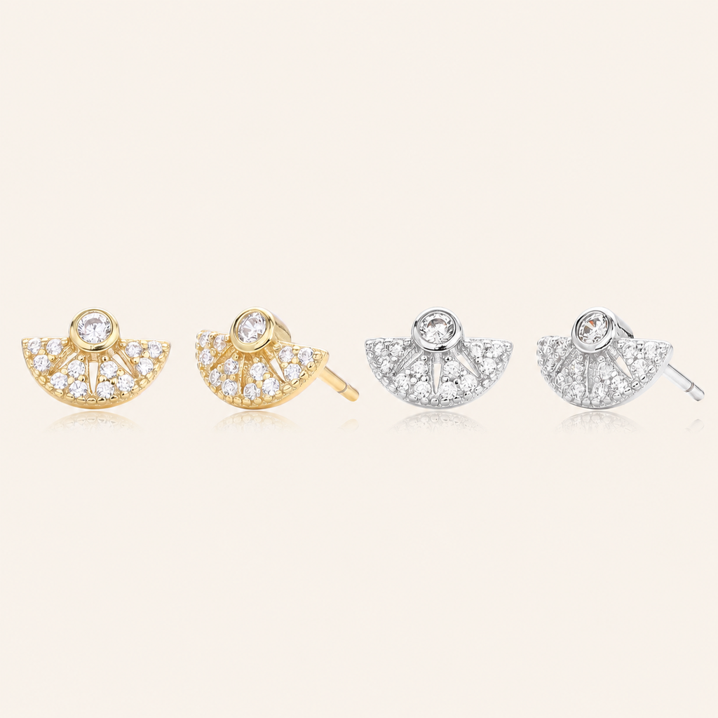 Sterling Silver Zirconia Fan Stud Earrings