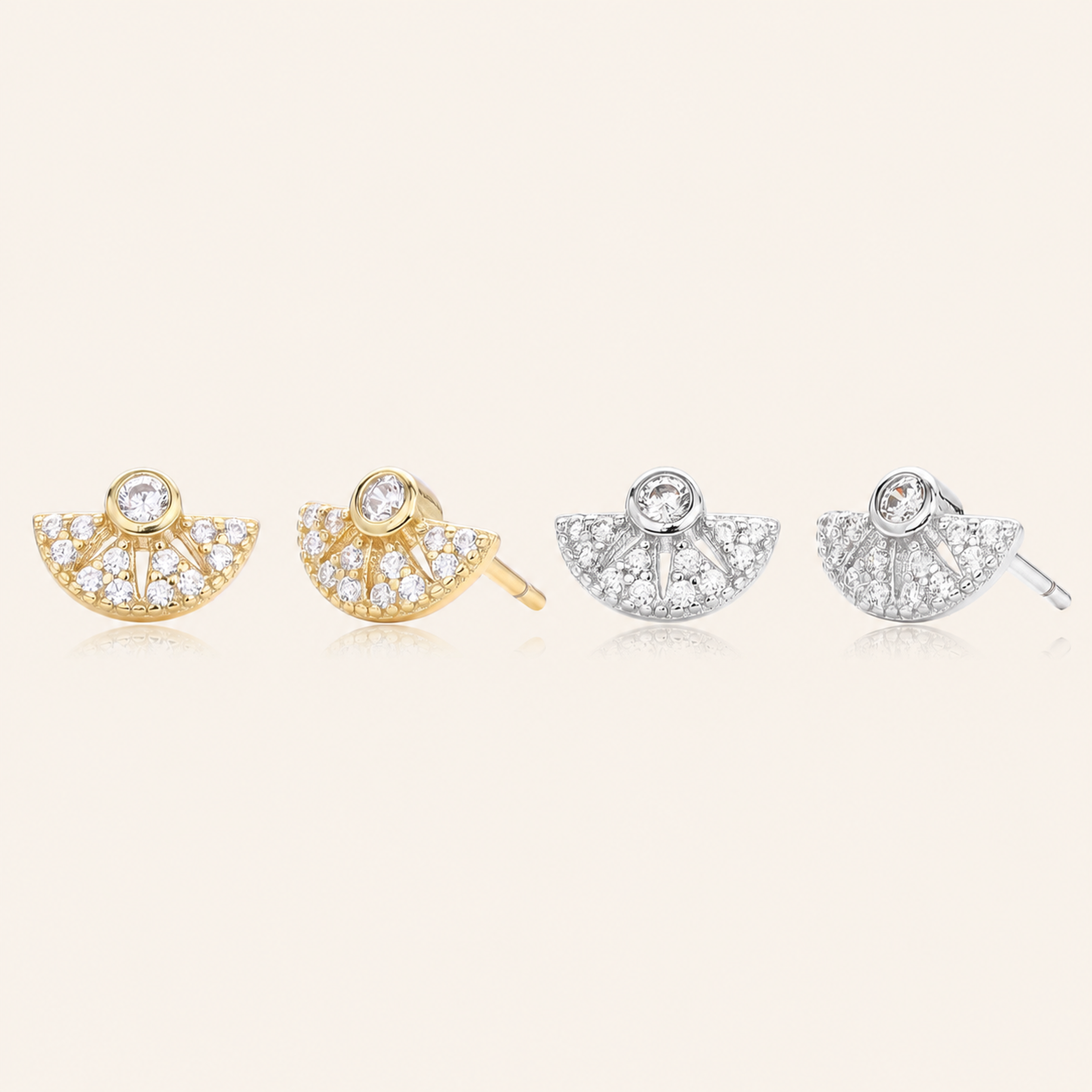 Sterling Silver Zirconia Fan Stud Earrings