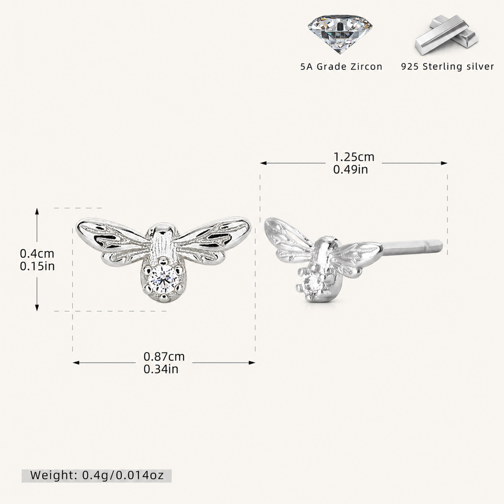 Sterling Silver Zirconia Dragonfly Stud Earrings - Platinum