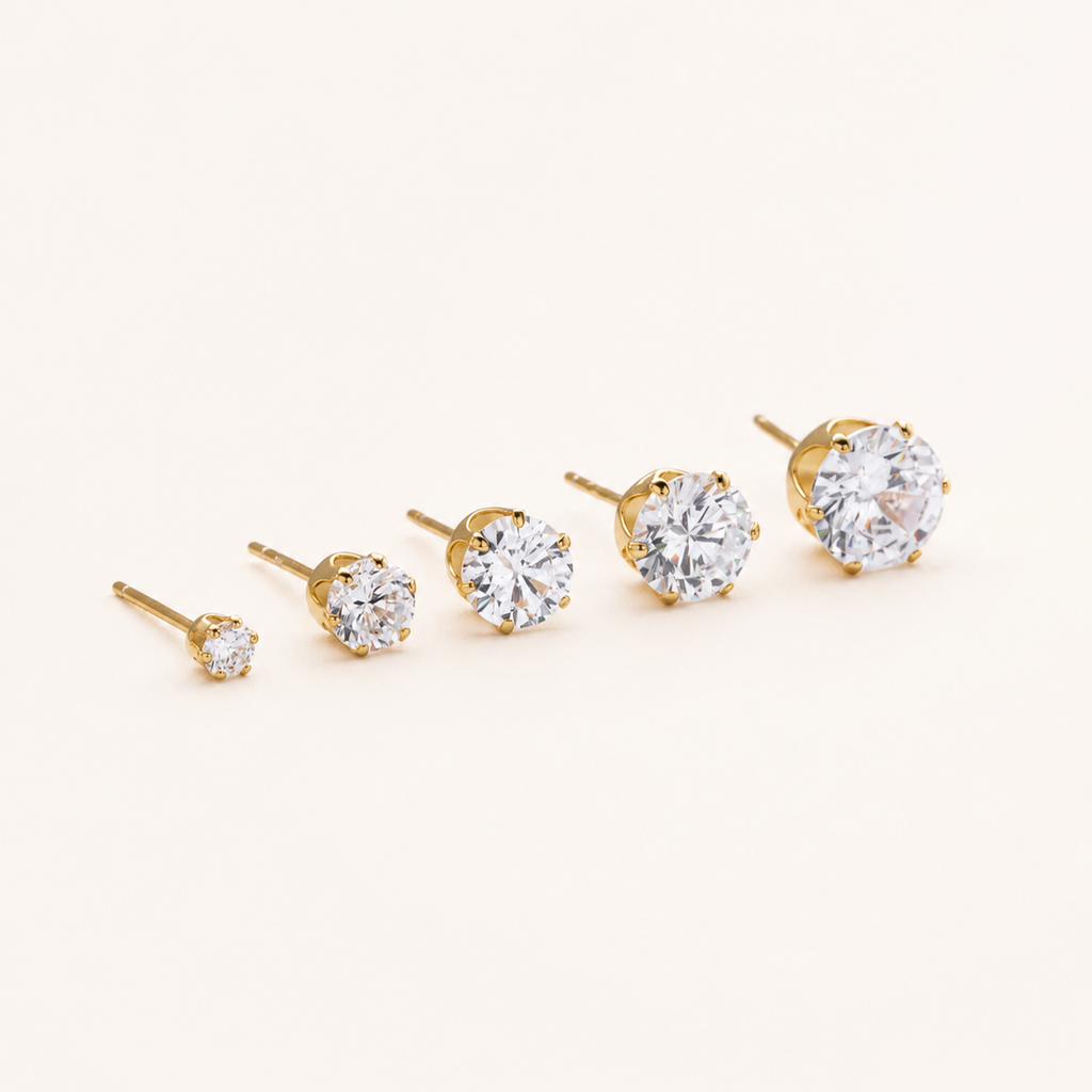 Sterling Silver Six-Prong Zirconia Stud Earrings detail view