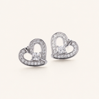 Sterling Silver Zirconia Heart Stud Earrings detail view