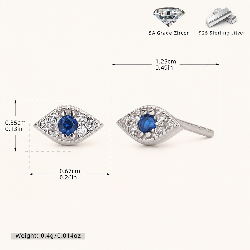 Sterling Silver Evil Eye Zirconia Stud Earrings - Platinum
