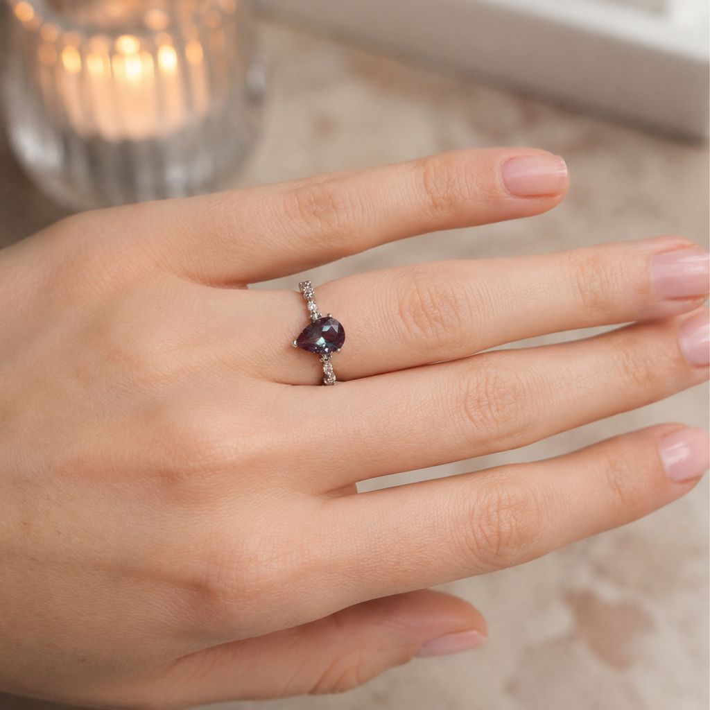 Spirelight Lab-Grown Alexandrite Ring worn on hand