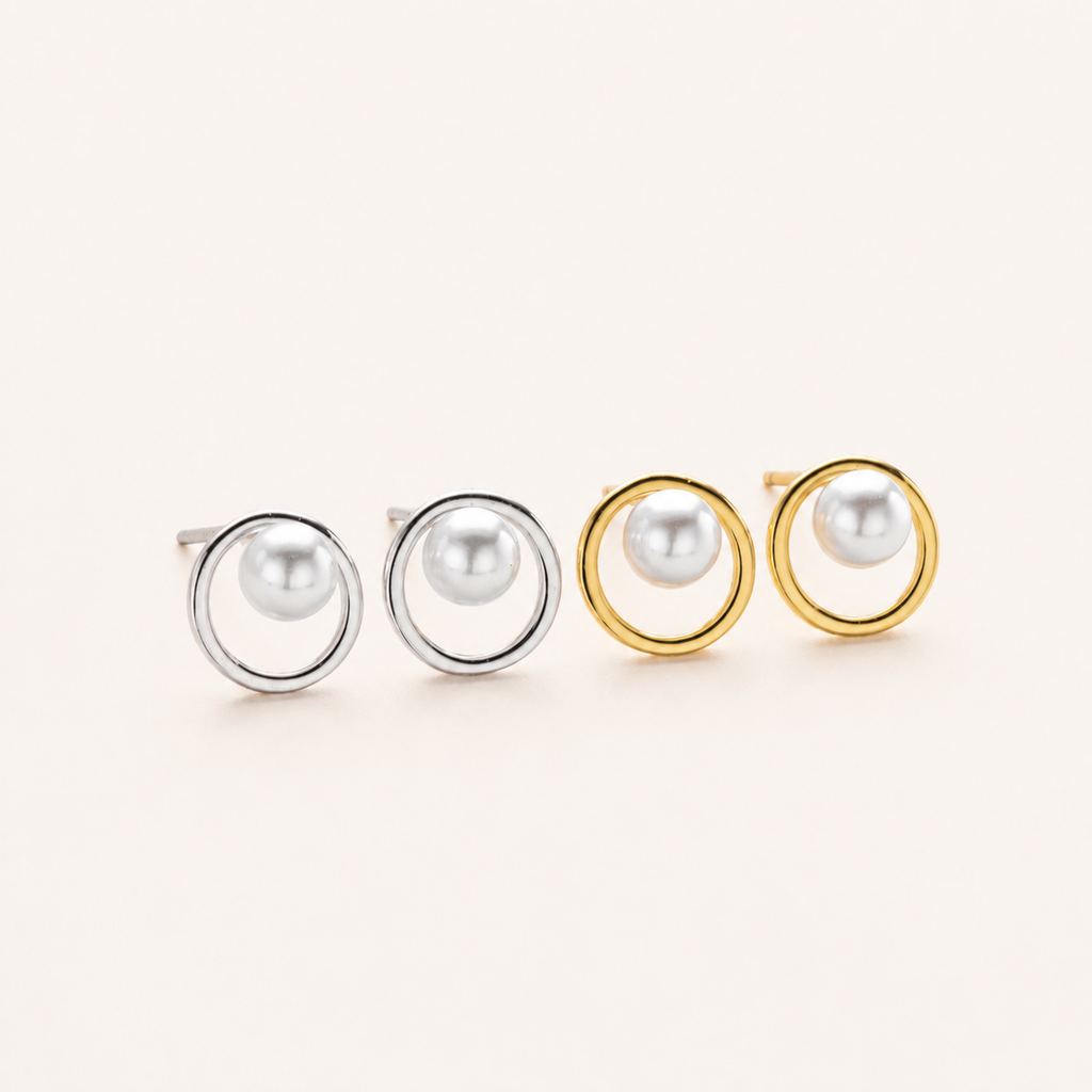 Sterling Silver French Pearl Stud Earrings detail