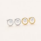 Sterling Silver French Pearl Stud Earrings detail