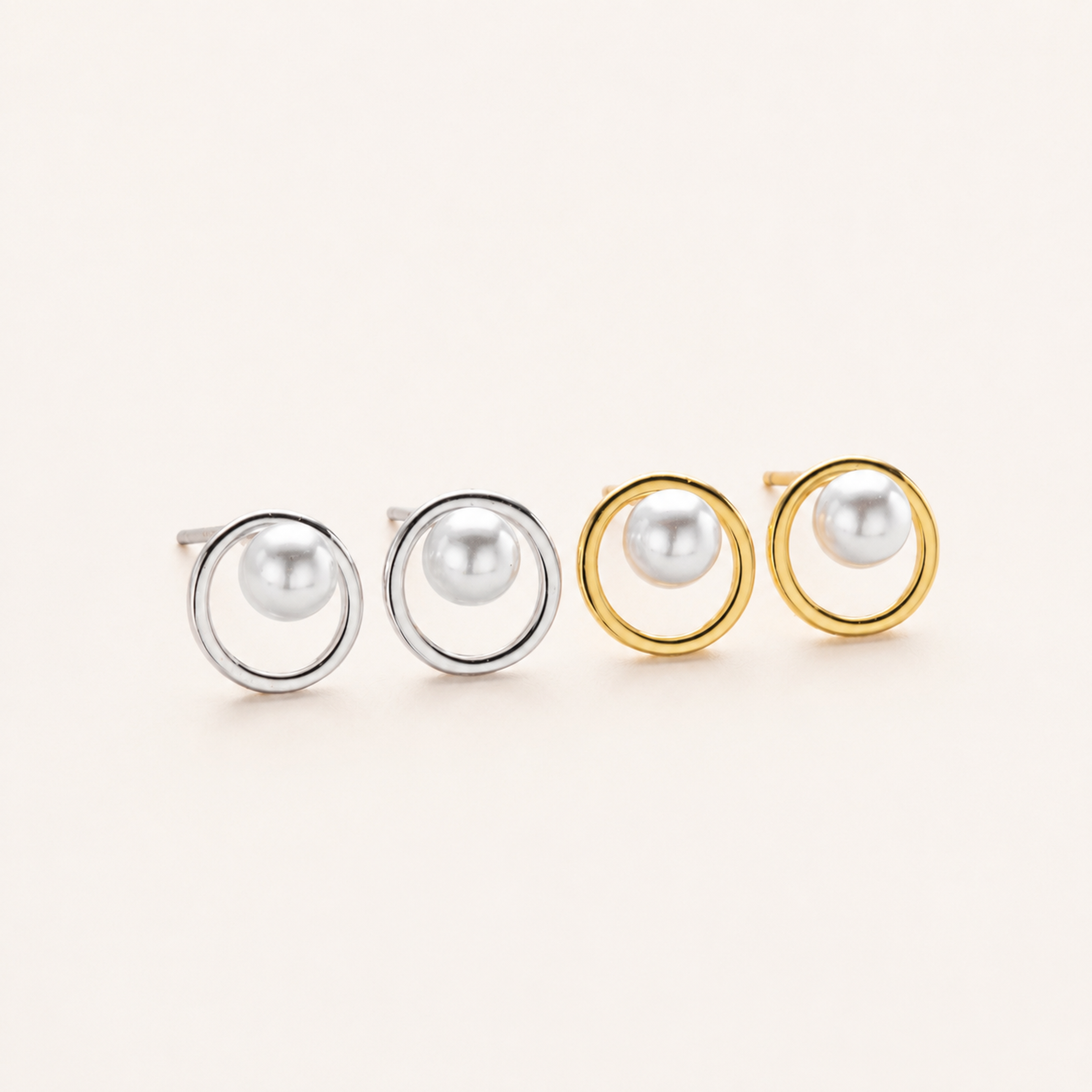 Sterling Silver French Pearl Stud Earrings detail