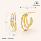 Sterling Silver Layered Arc Stud Earrings - Gold