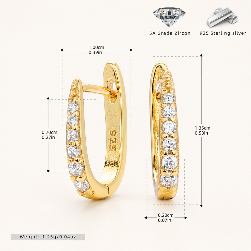 Sterling Silver Single-Row Zirconia Hoop Earrings - Gold